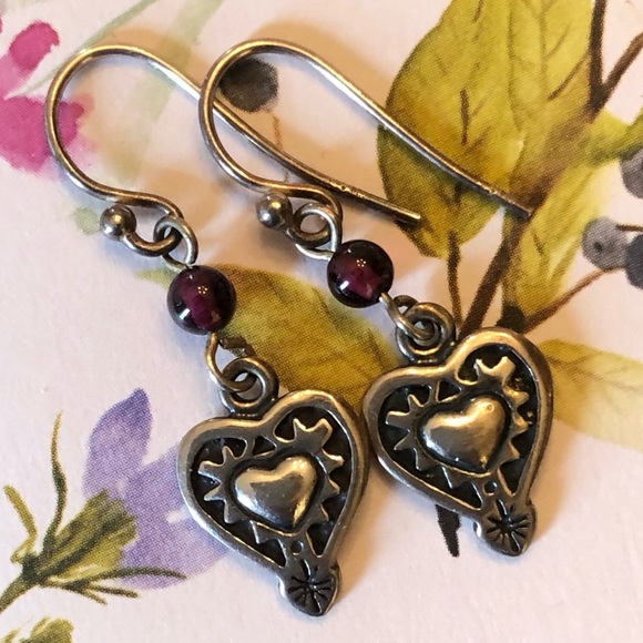 Silpada Sterling Silver Garnet Engraved Heart Earrings W0953 - Picture 9 of 13